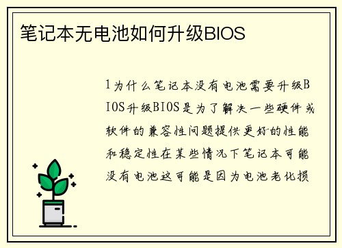 笔记本无电池如何升级BIOS